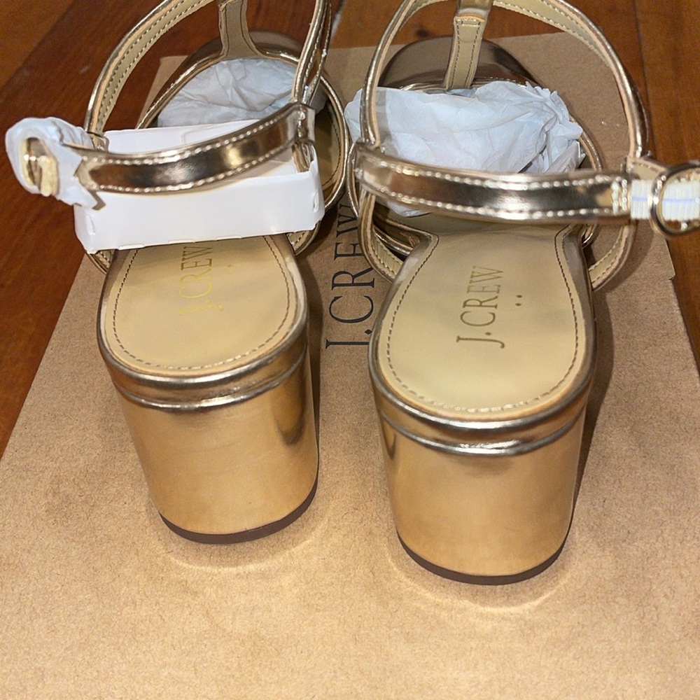 Shoe J Crew Ankle T- Strap Heel Gold NIB NEW size 8 1/2 - Picture 6 of 17